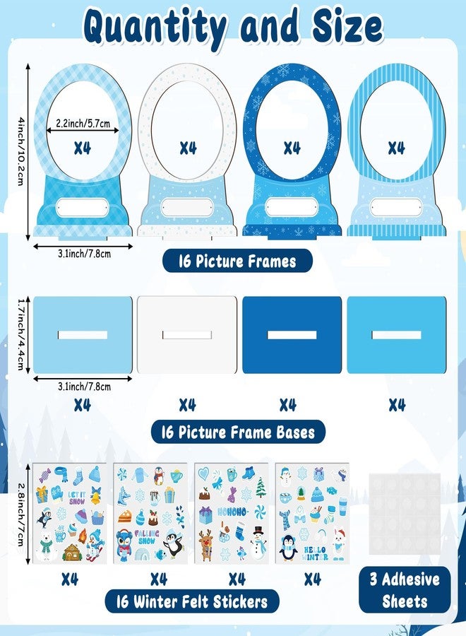 TICIAGA DIY Winter Wooden Photo Frame - 16 Set Winter Snow Globe Wooden Picture Frame with Polar Animal Snowman Snowflake Penguin Reindeer Felt Stickers for Holiday Classroom Activities - Image 2